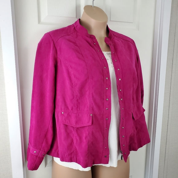 Cato Fuschia Faux Suede Jacket - Picture 2 of 11